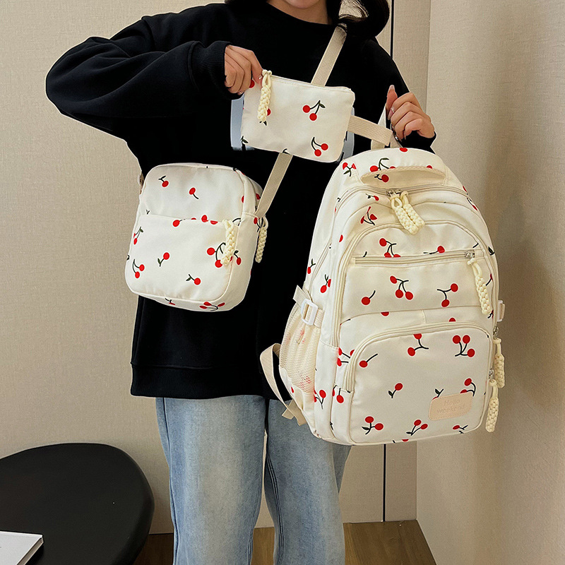 三件套双肩包女学生ins风可爱小樱桃少女心书包跨境创意草莓背包