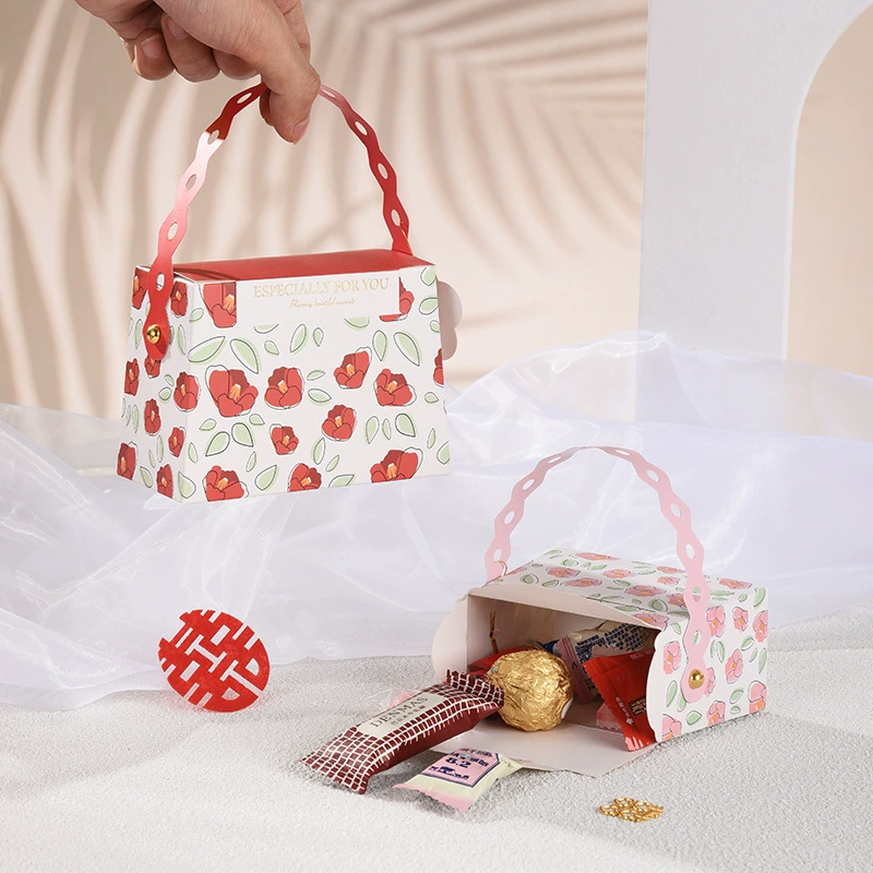 Gift Box Floral Handheld, Small & Large with Hanging Card, Red/Pink Flowers, Compact Sizes