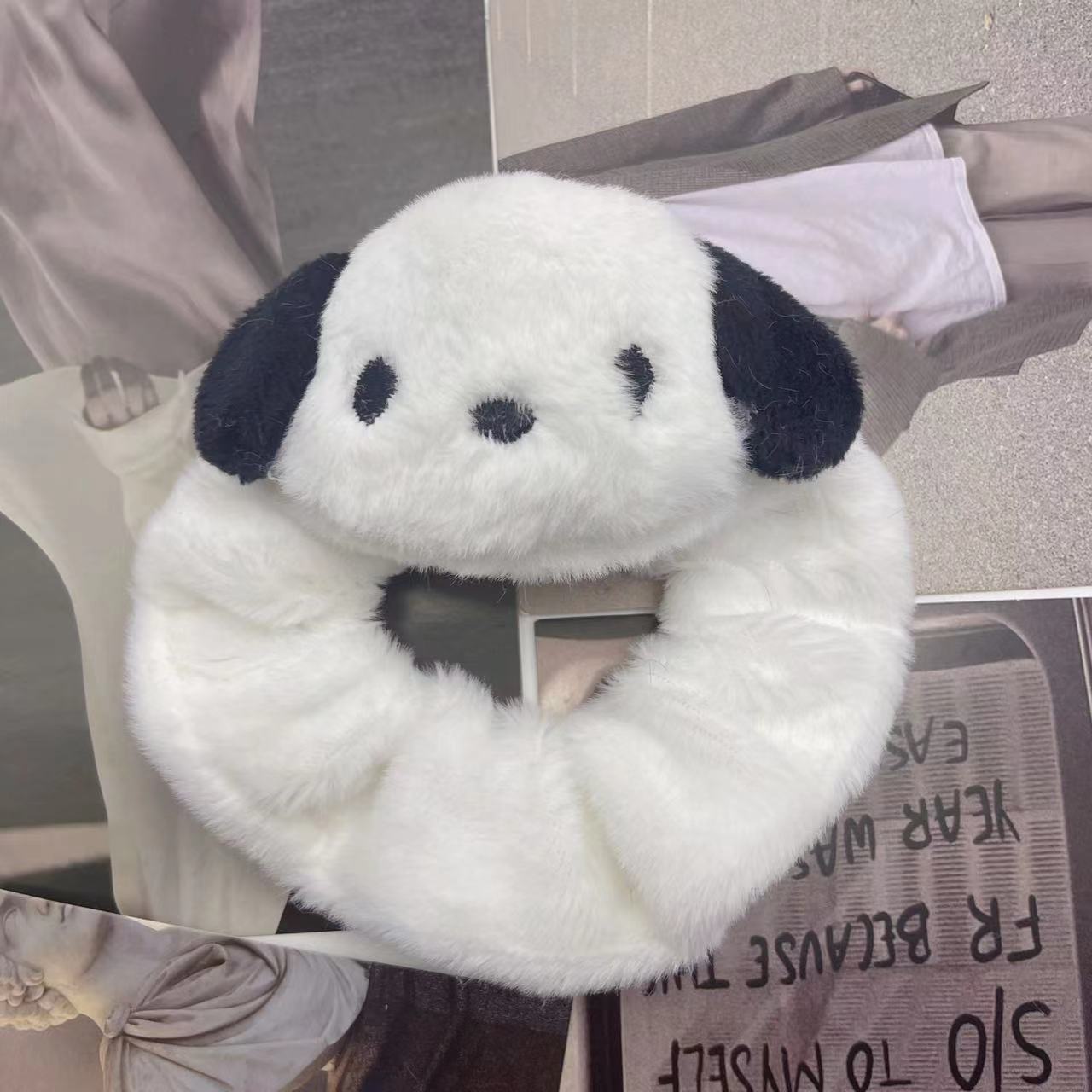 리더 개 흰색 머리끈