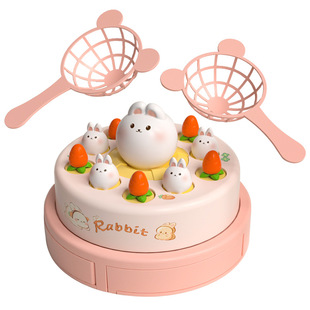 New adorable rabbit radish ejection plate electric music turntable parent-child interaction fishing net catch children's toy gift