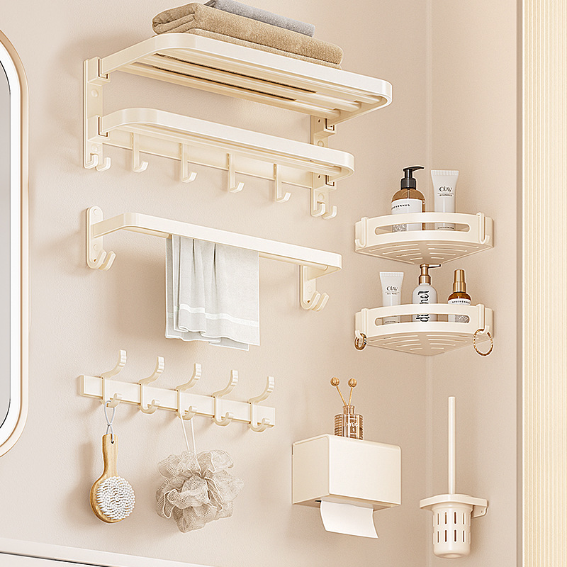 Cream style towel rack punch-free toilet five pieces suit toilet toilet pendant bath towel bathroom storage rack