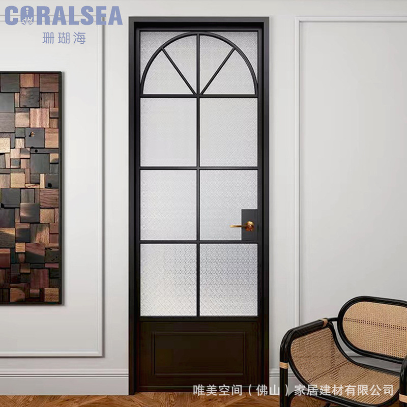 French Retro Old Iron Door Aluminum Alloy Pastoral Style Arc Glass Door Toilet Toilet Arch Door Factory Customized