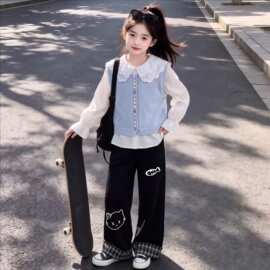女童2026秋季新款甜淳简灵多巴胺马甲衬衫叠穿休闲风百搭时髦套装