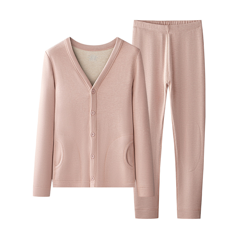 [Alta calidad] nuevo parche de rodilleras de lana de camello ropa interior térmica para mujer cárdigan de otoño e invierno más traje grueso de terciopelo