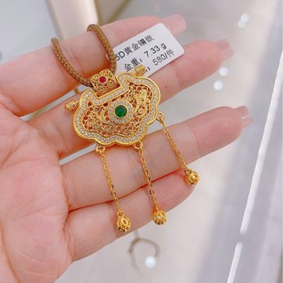 Factory Wholesale 5D Gold Inlaid Pendant National Trend Compass Gold Lock Necklace Pure Gold 999 Inlaid Pendant