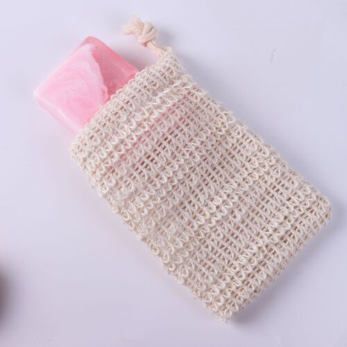Hanging drawstring 100% cotton and linen handmade soap foaming mesh soap bag for bath sisal nylon soap foaming mesh bag wholesale