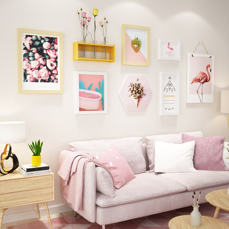 Polymer 7972 Girl's Room Pink Princess Bedroom Photo Wall Modern Decorative Painting Simple Combination Photo Frame Hanging Decoration