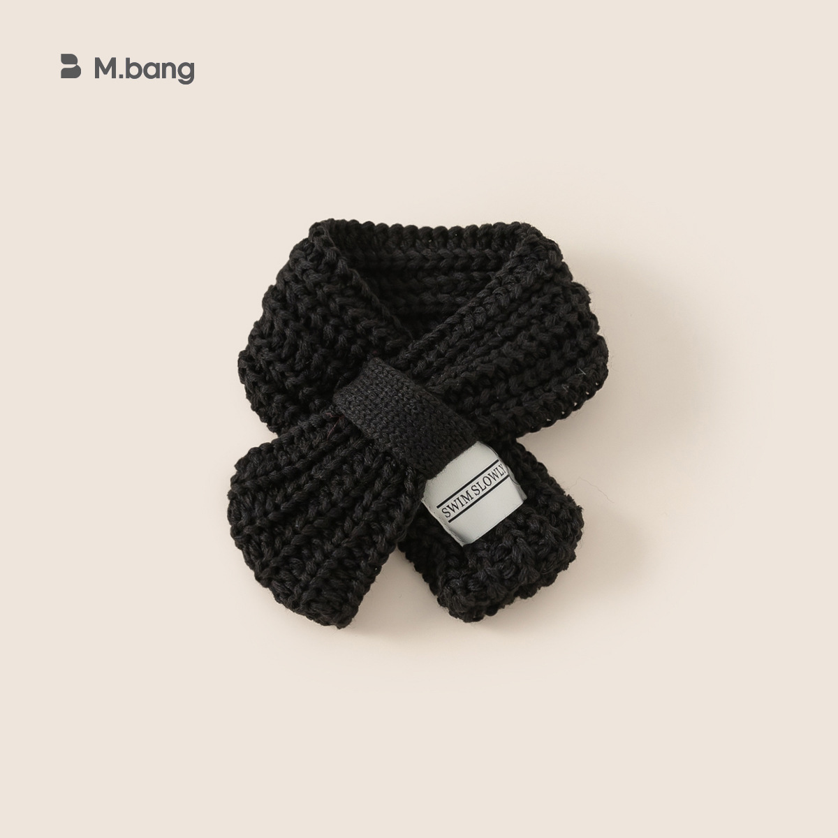 Bufandas para niños de invierno para niños de moda etiqueta de tela de color sólido calentamiento tejido lana cruzada collar