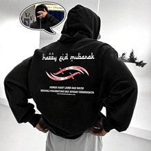 230g卫衣/100% 涤纶/男士马来克力士剑英文印花街头风巴拉克双帽