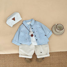 男童春秋款洋气条纹长袖衬衫婴儿韩版时髦上衣男宝宝宽松百搭衣服