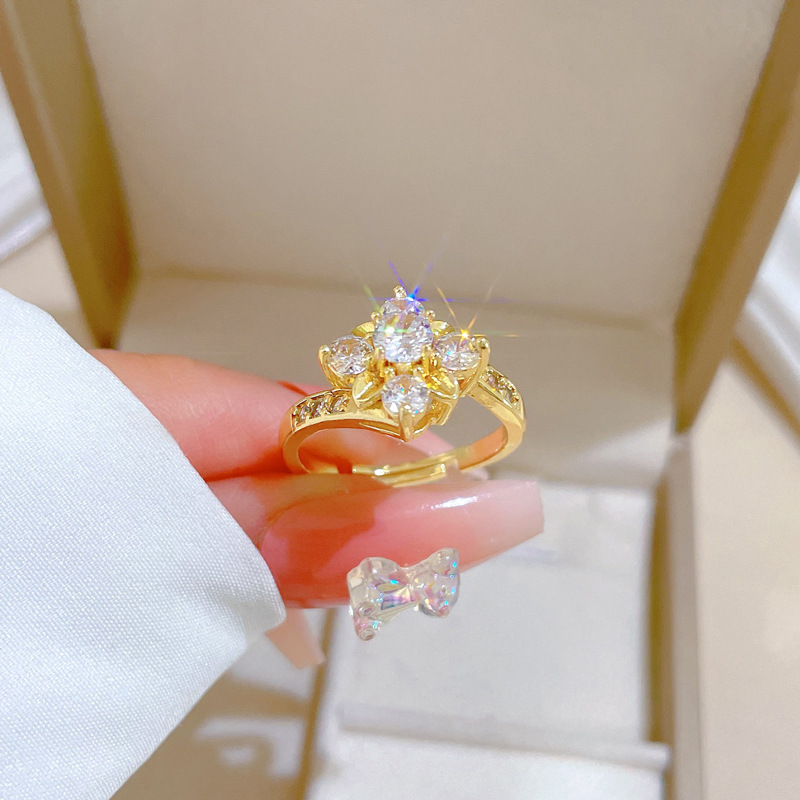 Full Diamond Flower Zirconia Ring Adjustable Gold Luxury Jewellery_voghion.com