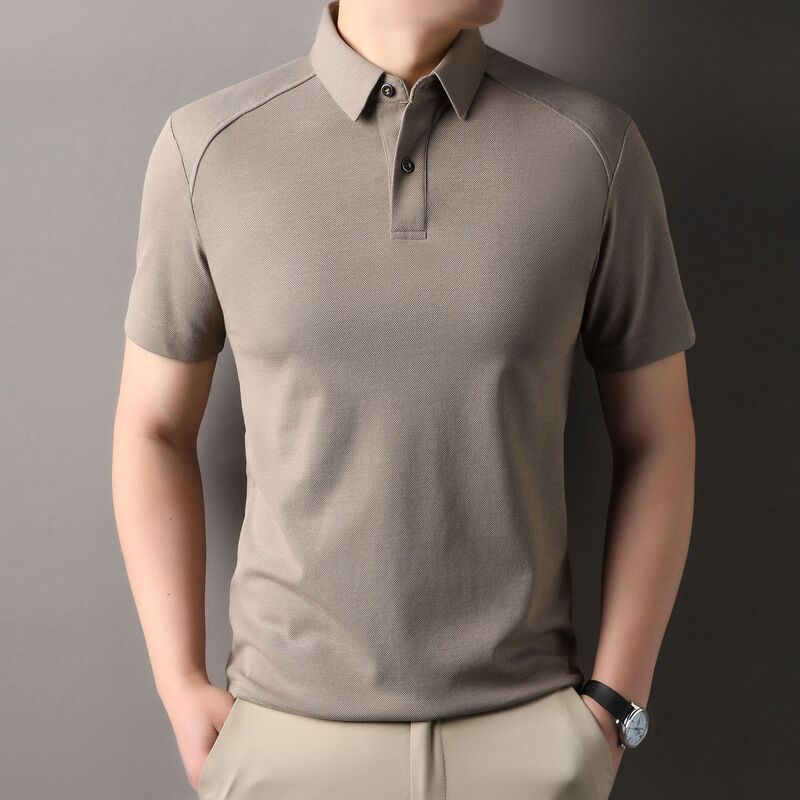 Cross-border summer solid color breathable polo men's middle-aged thin fashion lapel short sleeve casual men's t-shirt wholesale Cross-border summer solid color breathable polo men's middle-aged thin fashion lapel short sleeve casual men's t-shirt wholesale