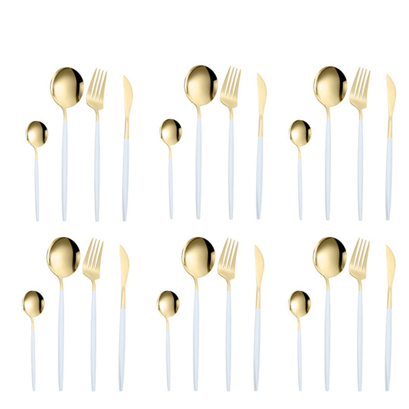 Amazon transfronterizo vajilla de acero inoxidable conjunto de 24 piezas portugués occidental cuchillo de carne, tenedor y cuchara traje de boda conjunto LOGO