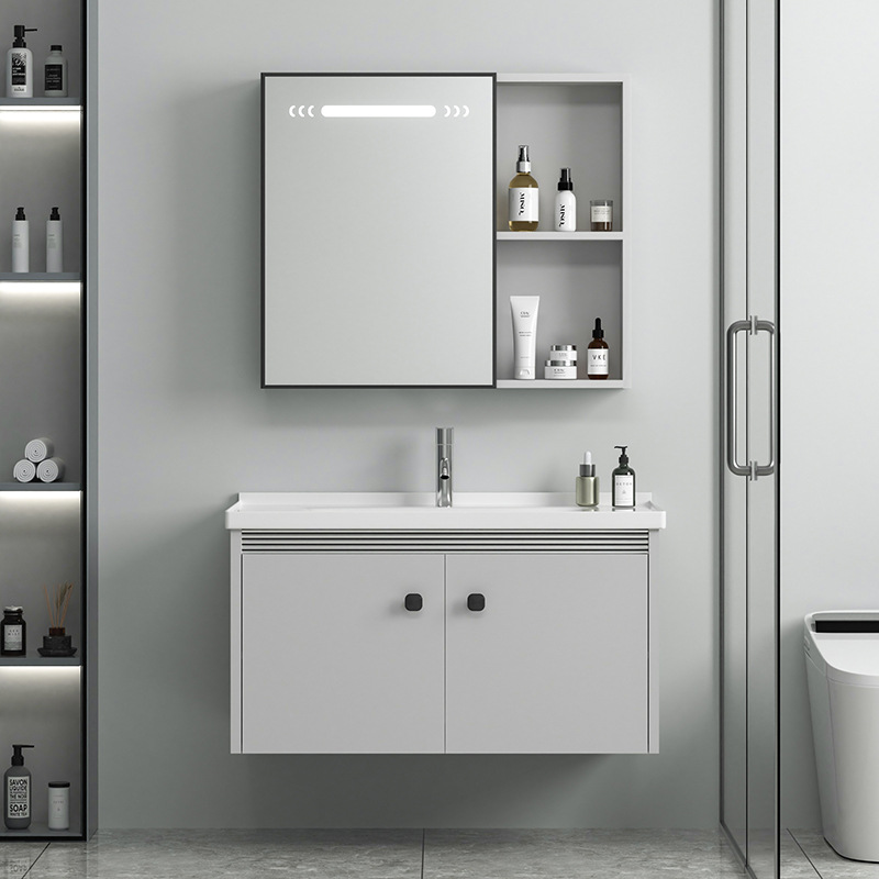 Gabinete de baño de aleación de aluminio espacio lavabo de baño combinado en lavabo cerámico moderno y simple lavabo