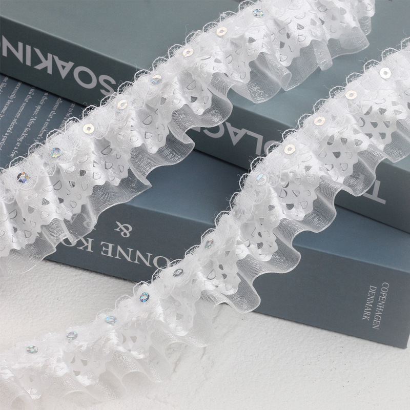 In stock 4cm fish scale pattern satin yarn with double-layer pleated craft home textile clothing accessories girls bag discount lace In stock 4cm fish scale pattern satin yarn with double-layer pleated craft home textile clothing accessories girls bag discount lace