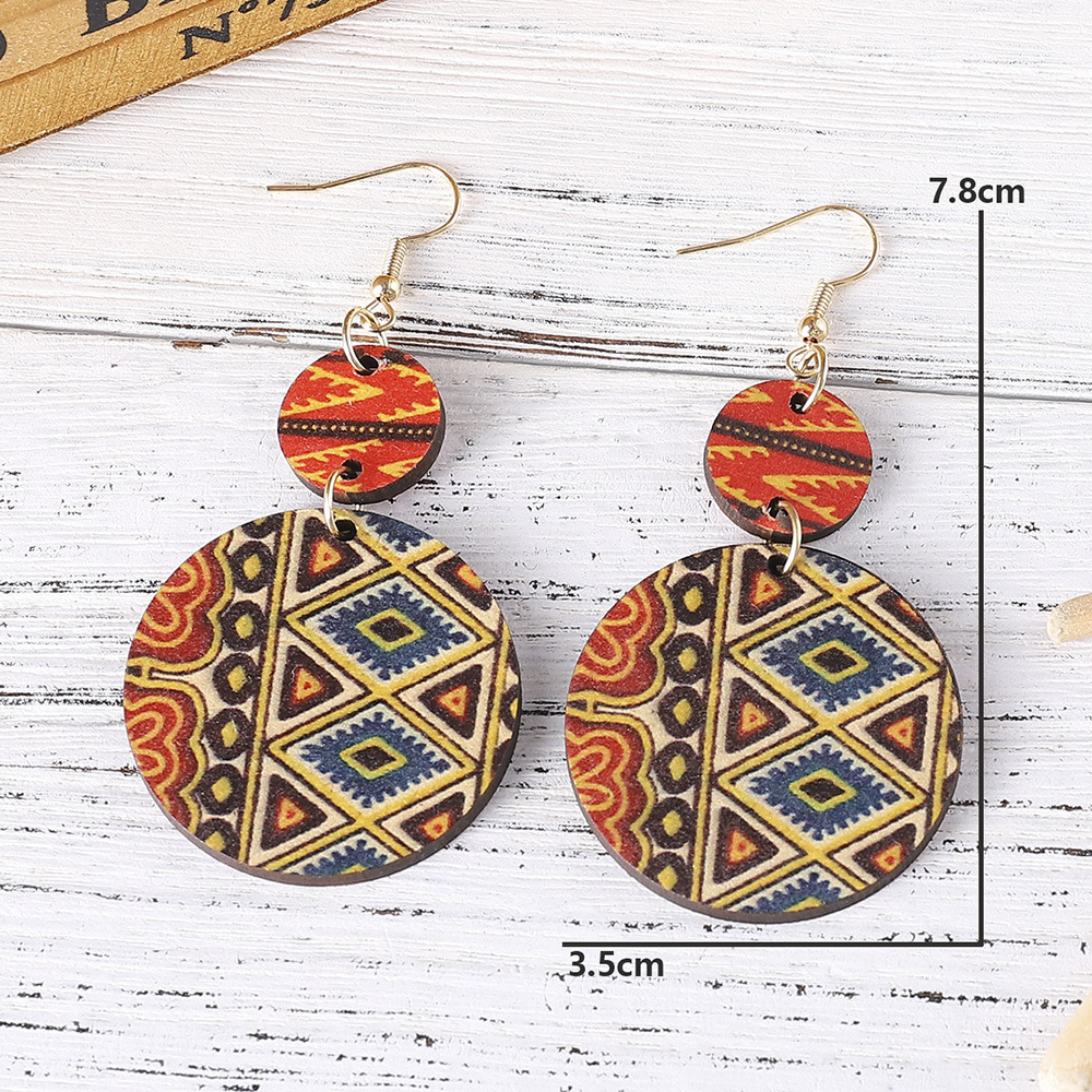 Printing Design Bohemian Geometric Wood Printing Women's Drop Earrings