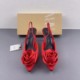 New 2024 Autumn Shallow Mouth Pointed Thin Heel Sandals Women's Red Rose Blossom Back Tie High Heels Women's Shoes