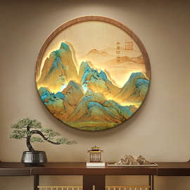 千里江山图圆形挂画新中式玄关装饰画宋代美学茶室氛围布置壁画灯