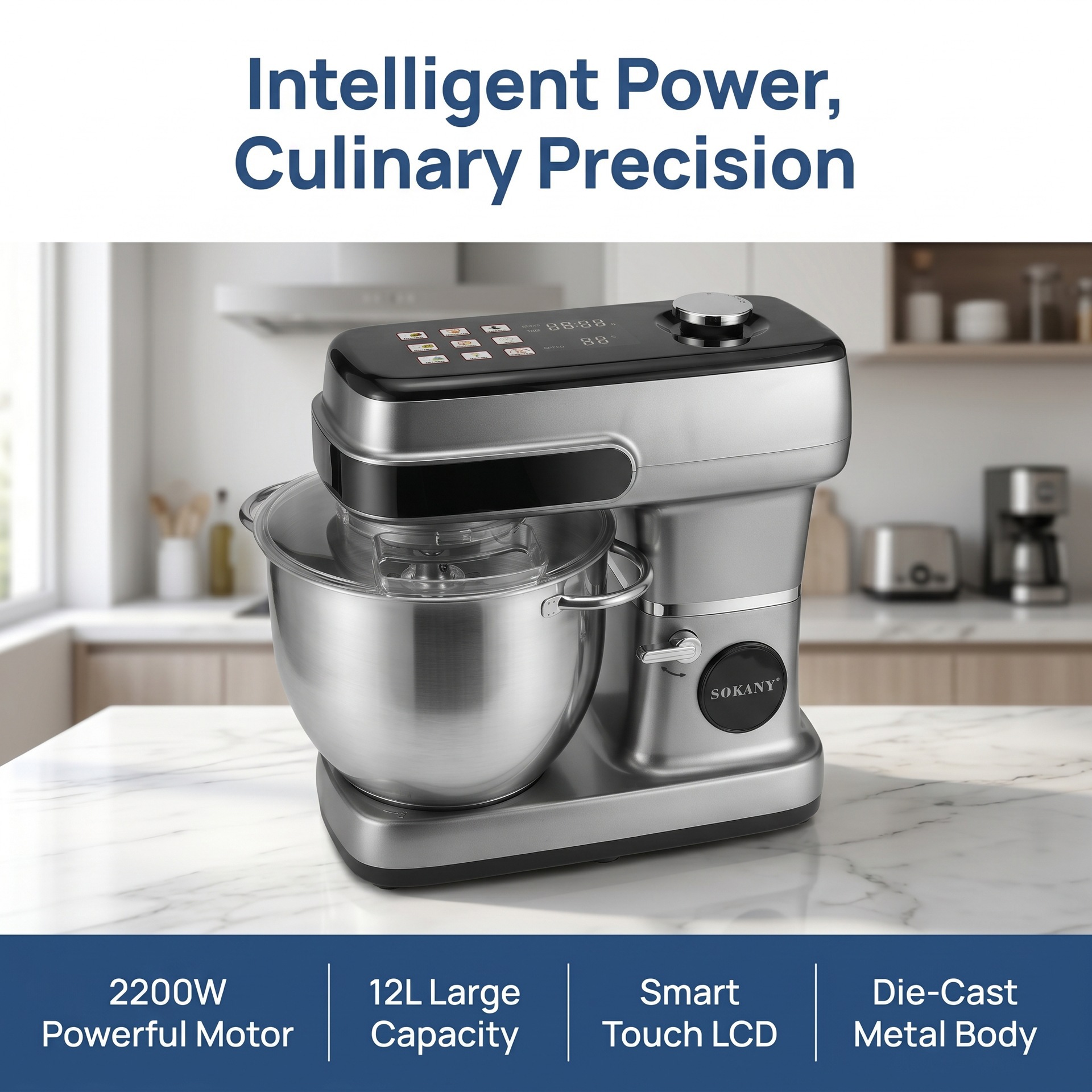 Cross-border EU Standard Household Chef Machine 2200W Electric Dough Mixer Cream Mixer 12L Egg Beater Food Processor