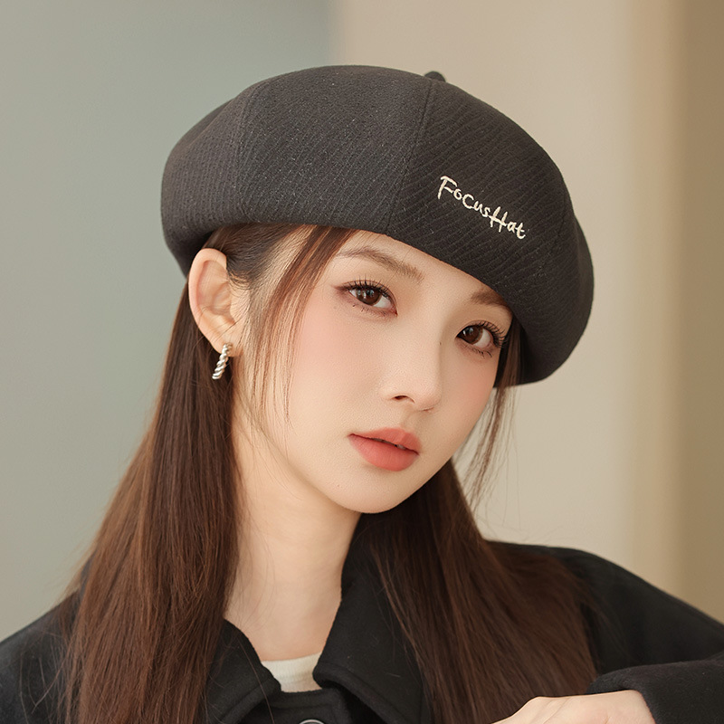 春秋新款刺绣贝雷帽韩系百搭帽子女款显脸小画家帽户外休闲八角帽|undefined