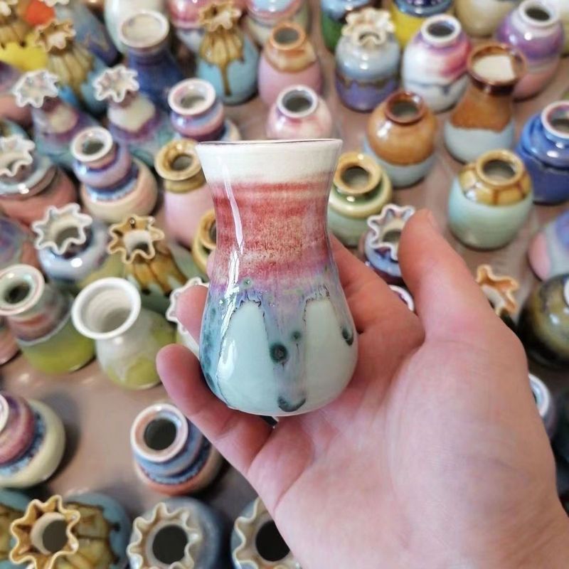 景德镇陶瓷小花瓶手工陶瓷迷你花器桌面摆件陶瓷工艺品插花窑变瓶|undefined