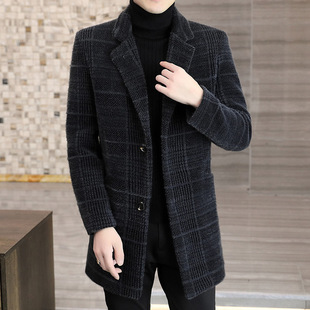 Men's woolen overcoat mid-length youth casual coat trendy 2023 new autumn and winter thickened trench coat