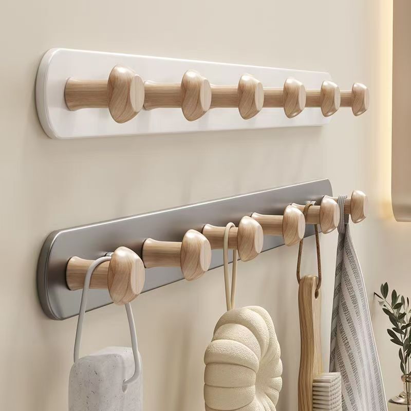 Nordic Solid Wood Multifunctional Wall Storage Hooks, Strong Adhesive Hooks for Behind Doors, Creative Coat Hooks