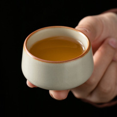 米黄汝窯主人杯陶磁器工夫茶器一人専用品茗杯一人茶碗家庭用カップ