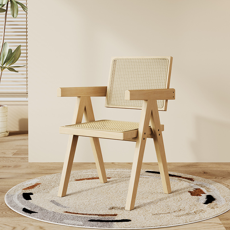 Sillas de comedor de madera maciza sillas medievales nórdicas con reposabrazos sillas K sillas de caña domésticas sillas de caña Chandigarh