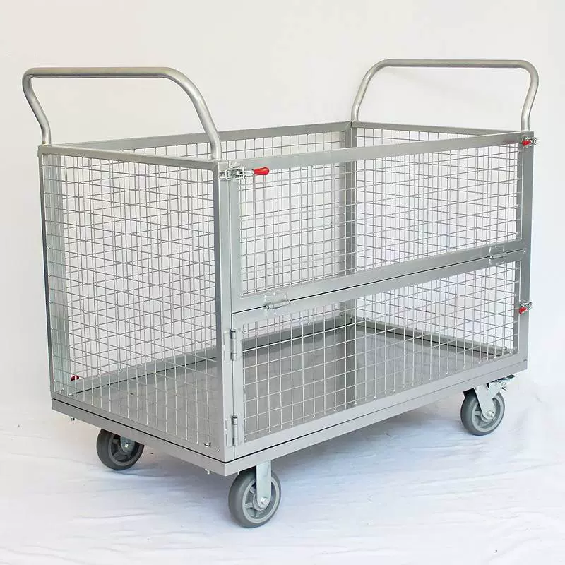 拉货手推车折叠静音平板搬运车轻便仓库物流围栏车网格车间周转车