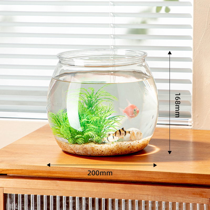 円形水槽プラスチック家庭用客間オフィス成形デスクトップ小型造景生態金魚微景観透明|undefined