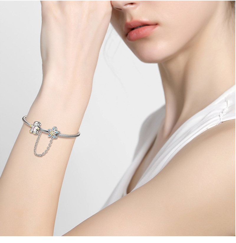 Diy pendant Christmas five-pointed star snowflake & snow cake man protection chain Christmas sterling silver bracelet diy accessories_voghion.com