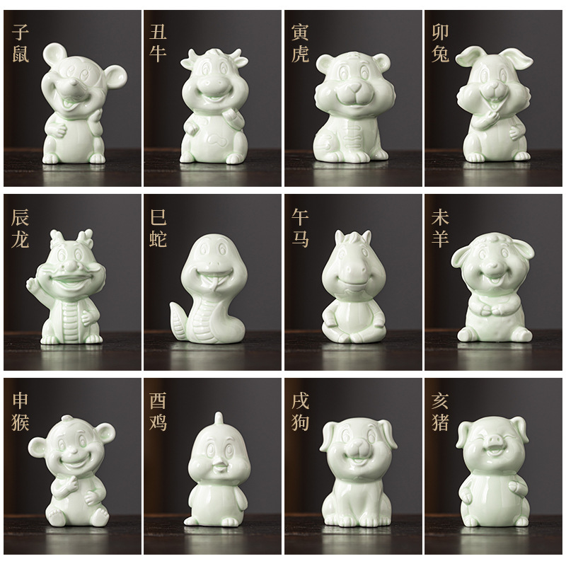 陶瓷十二生肖动物摆件鼠牛虎兔龙蛇马羊猴鸡狗猪工艺品装饰吉祥物