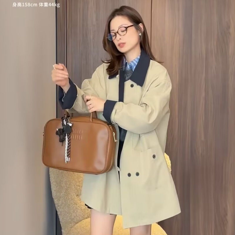 2025春季新款宽松显瘦小个子大衣卡其色韩版拼接中长款风衣外套女|undefined