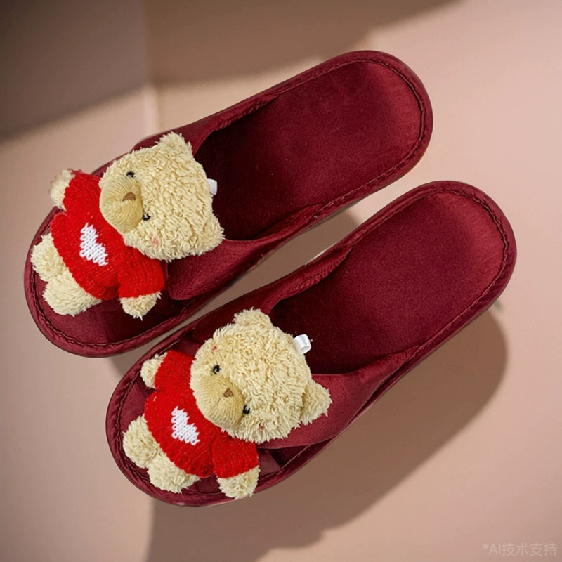 Трехмерная любящая пара медведей свадебные тапочки невеста жених свадебные свадебные тапочки для мужчин и женщин