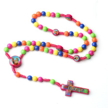 彩色儿童十字架念珠项链圣餐洗礼手工打结8MM塑料珠跨境饰品批发