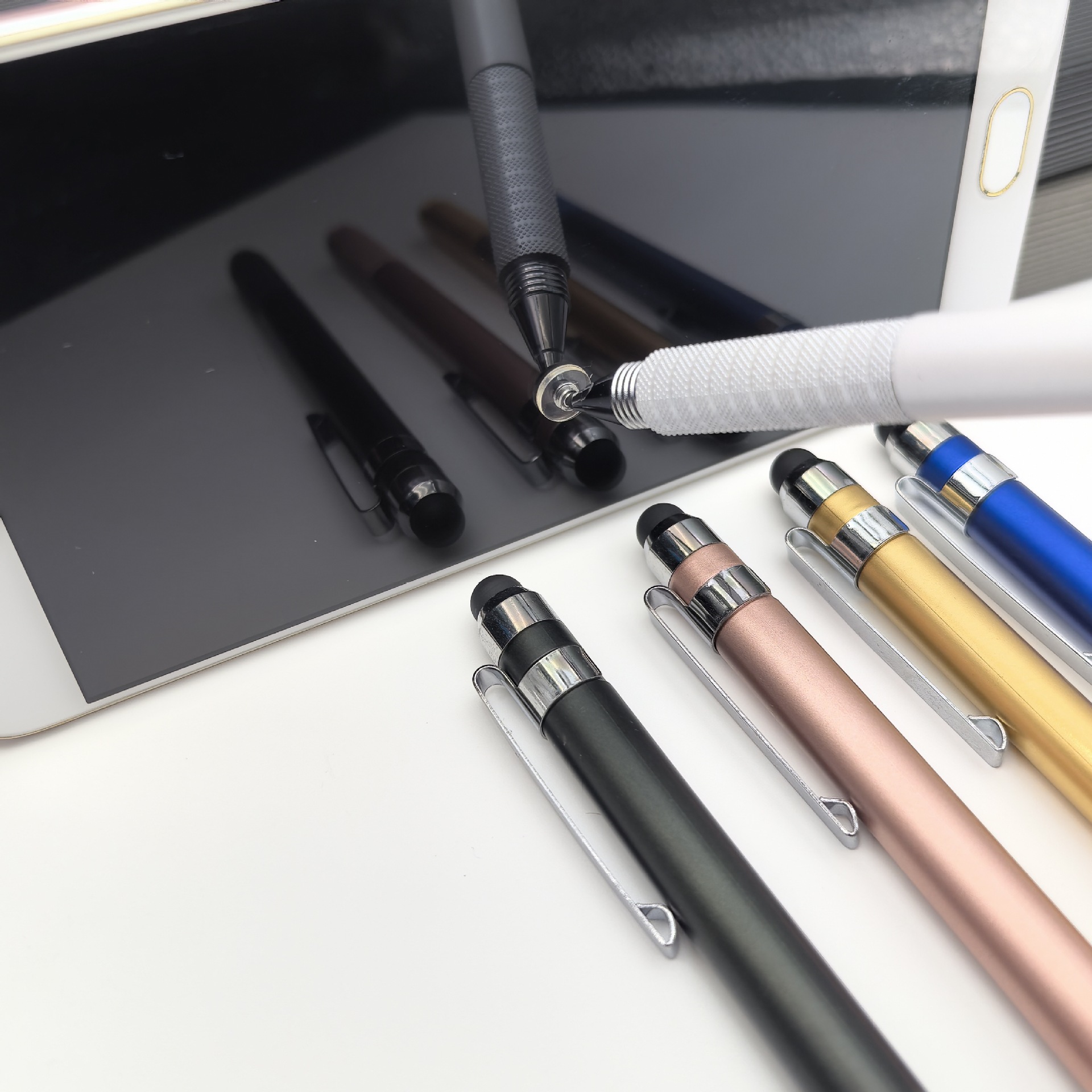 Lápiz de condensador de doble cabeza lápiz de silicona de doble propósito lápiz de video de pintura de oficina lápiz de disco