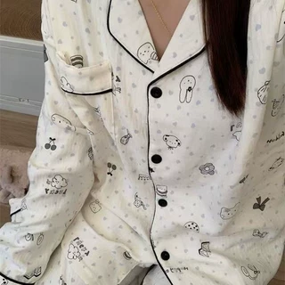 网红新款卡通睡衣女春秋季长袖长裤ins风套装美少女家居服