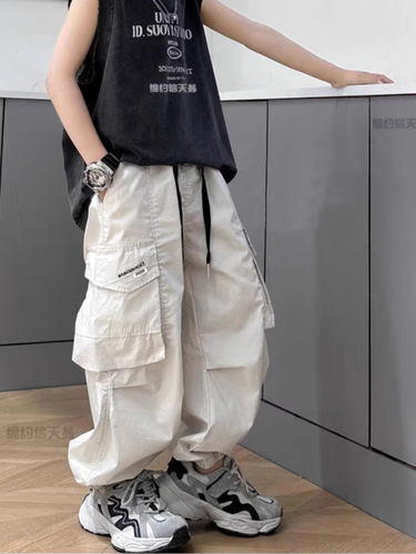 [Pure cotton] Children's overalls 2026 summer thin middle-aged and middle-aged children's casual pants, boys 'foot-tied sports pants