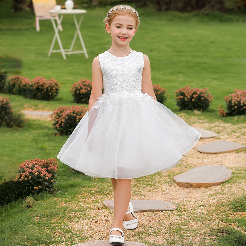 Nuevo Comercio exterior transfronterizo vestido de novia para niños de las niñas de encaje de verano de cumpleaños piano rendimiento princesa puffy vestido midi