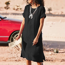 欧美外贸宽松连衣裙亚马逊新款夏季棉麻中长裙子