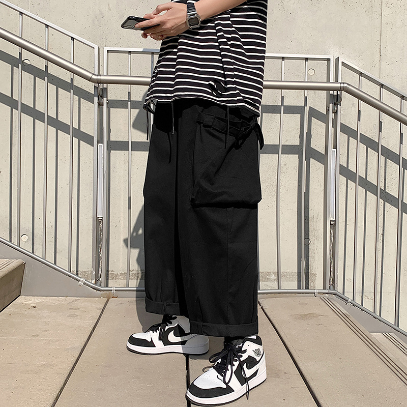 Vintage Large Pocket Crock Pants Men's Korean Style Summer Fashionable Casual bf Wide Leg Pants Loose Straight Pants