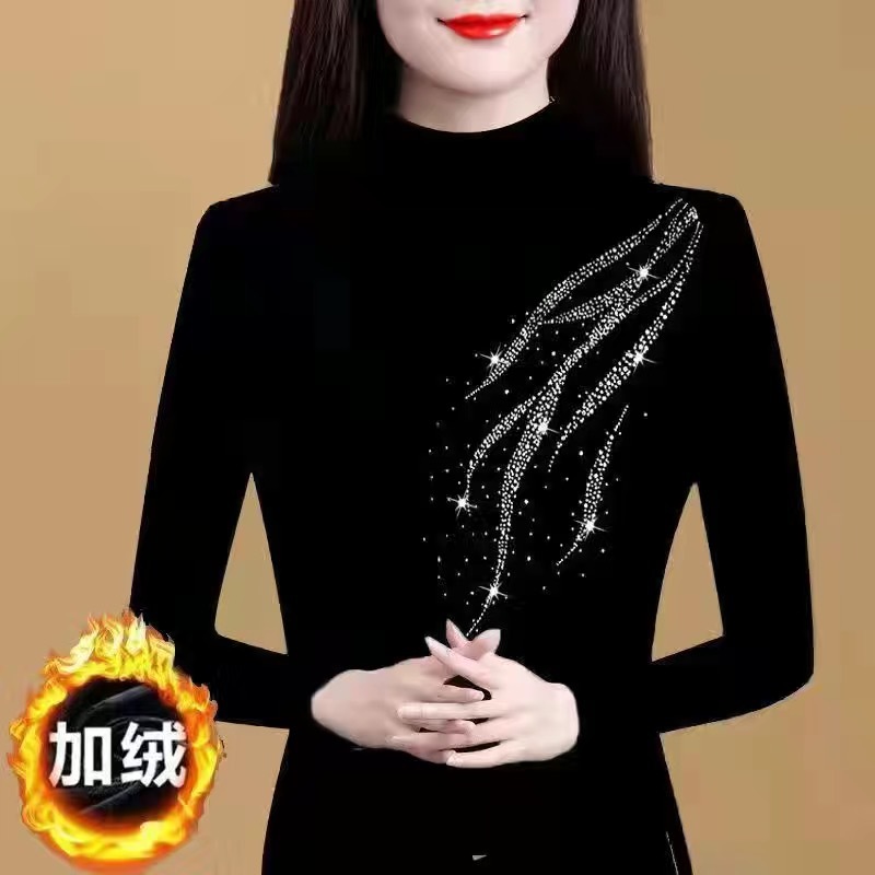 胖mm加大码秋冬季新款德绒打底衫女显瘦洋气半高领时尚保暖上衣女