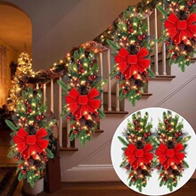 R 37768 Christmas Staircase Wreath Bow ʥ��¥�ݻ��� �羳