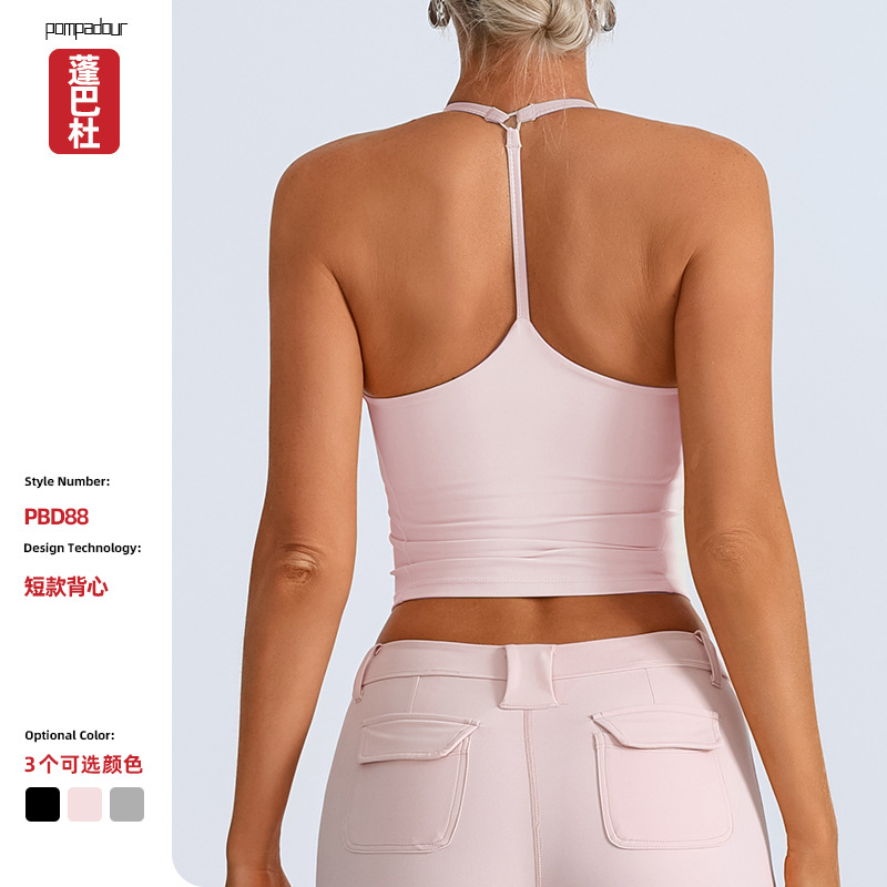 Chaleco deportivo de fitness de comercio exterior europeo y americano transfronterizo para mujer con almohadilla para el pecho, hermosa espalda envuelta en el pecho, entrenamiento de yoga a prueba de golpes, top de cintura alta