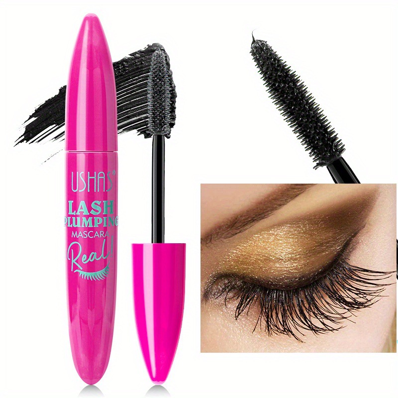 Mascara neutra de maquillaje explosivo transfronterizo USHAS grueso y largo rizado 4D impermeable fibra líquida mascara