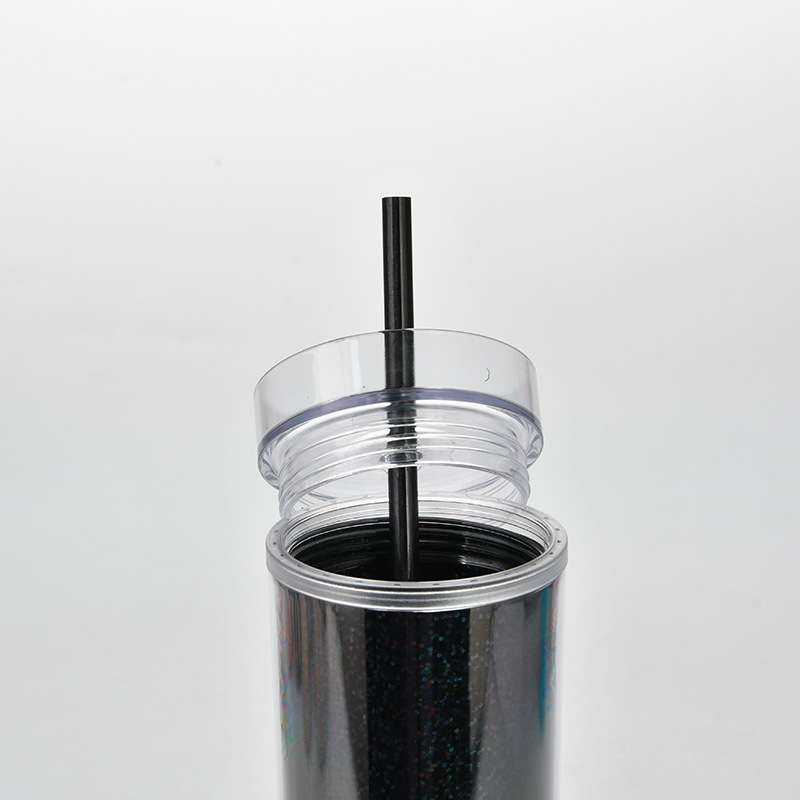 New Products In Stock Skinny Straight Body Double Plastic Straw Cup 450ml Adjustable Water Cup Magic Color Laser Drink Cup display picture 7