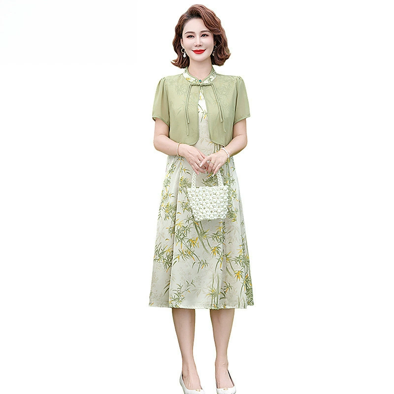 Новая одежда для мам в китайском стиле, новое летнее шифоновое платье с пуговицами, юбка в стиле ретро