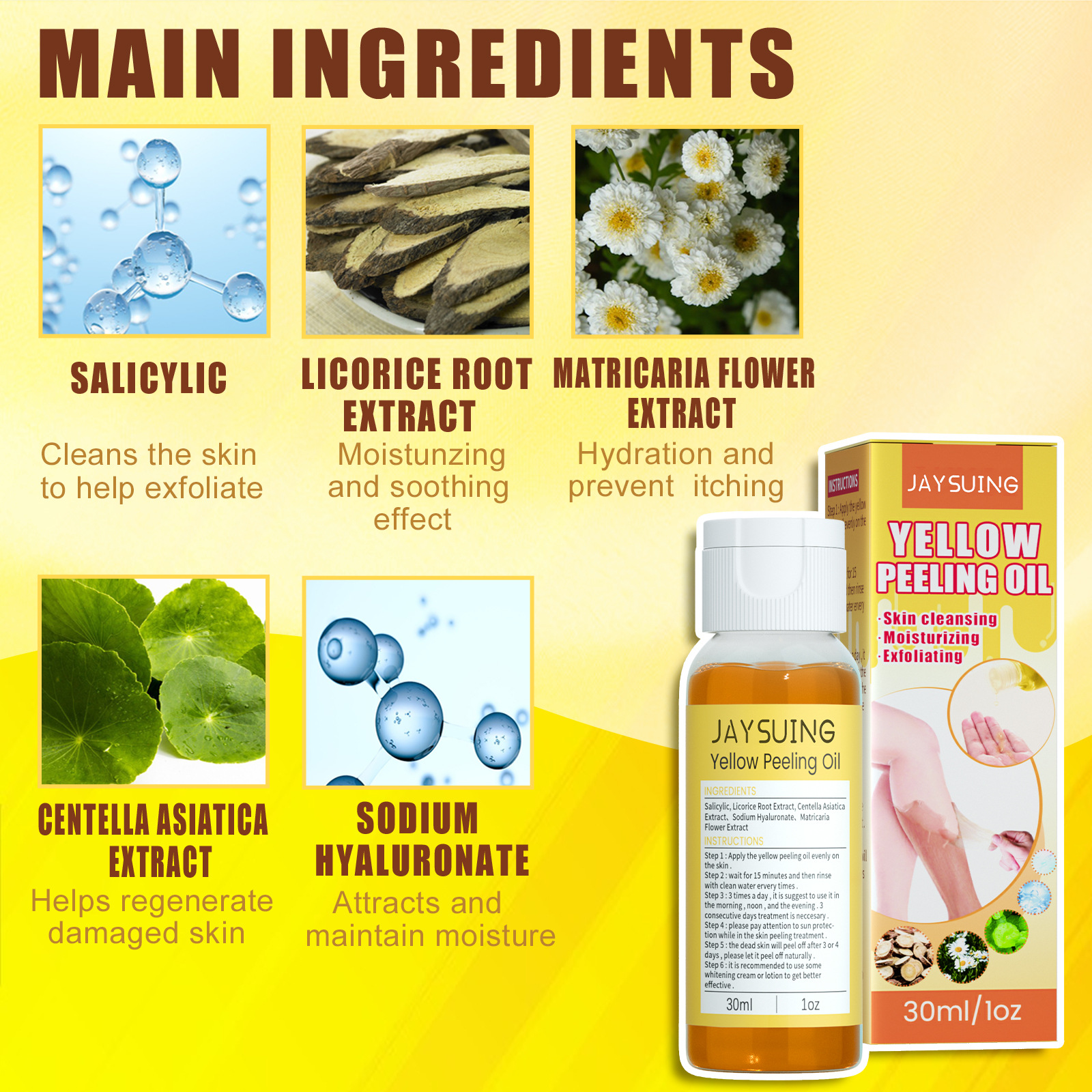 L'huile exfoliante pour la peau jaune Jaysuing hydrate la peau du corps, la rendant délicate, belle, blanche et tendre._voghion.com