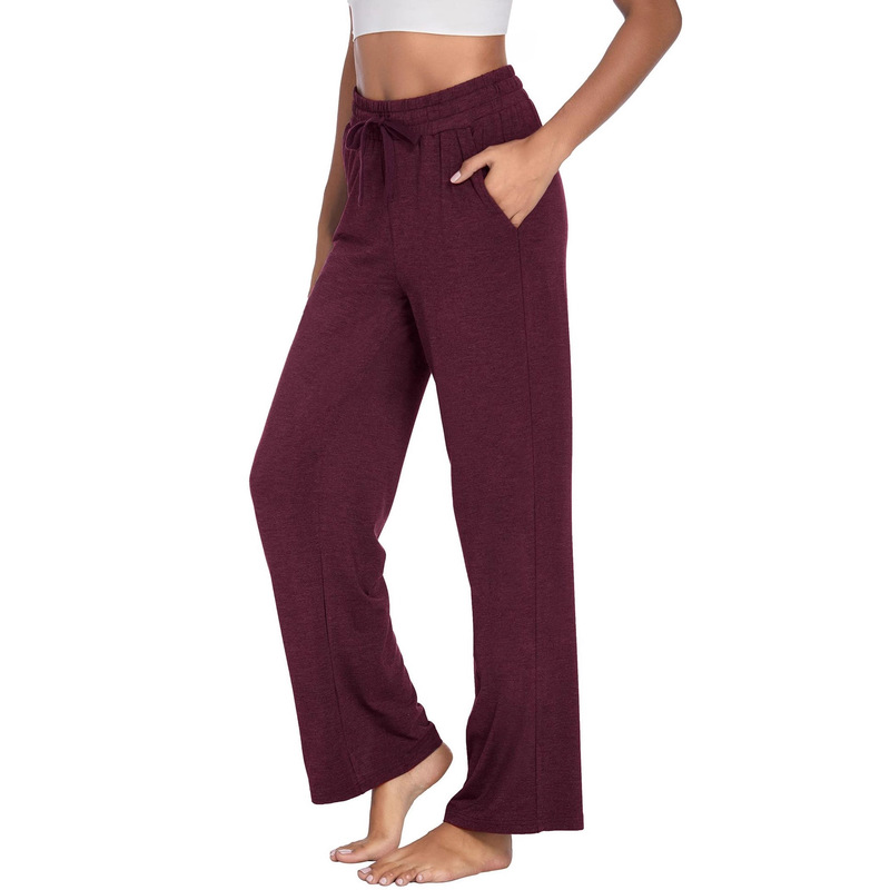 Women's yoga sports pants wide leg drawstring pants casual pajamas workout jogging pants with pockets cross border Women's yoga sports pants wide leg drawstring pants casual pajamas workout jogging pants with pockets cross border